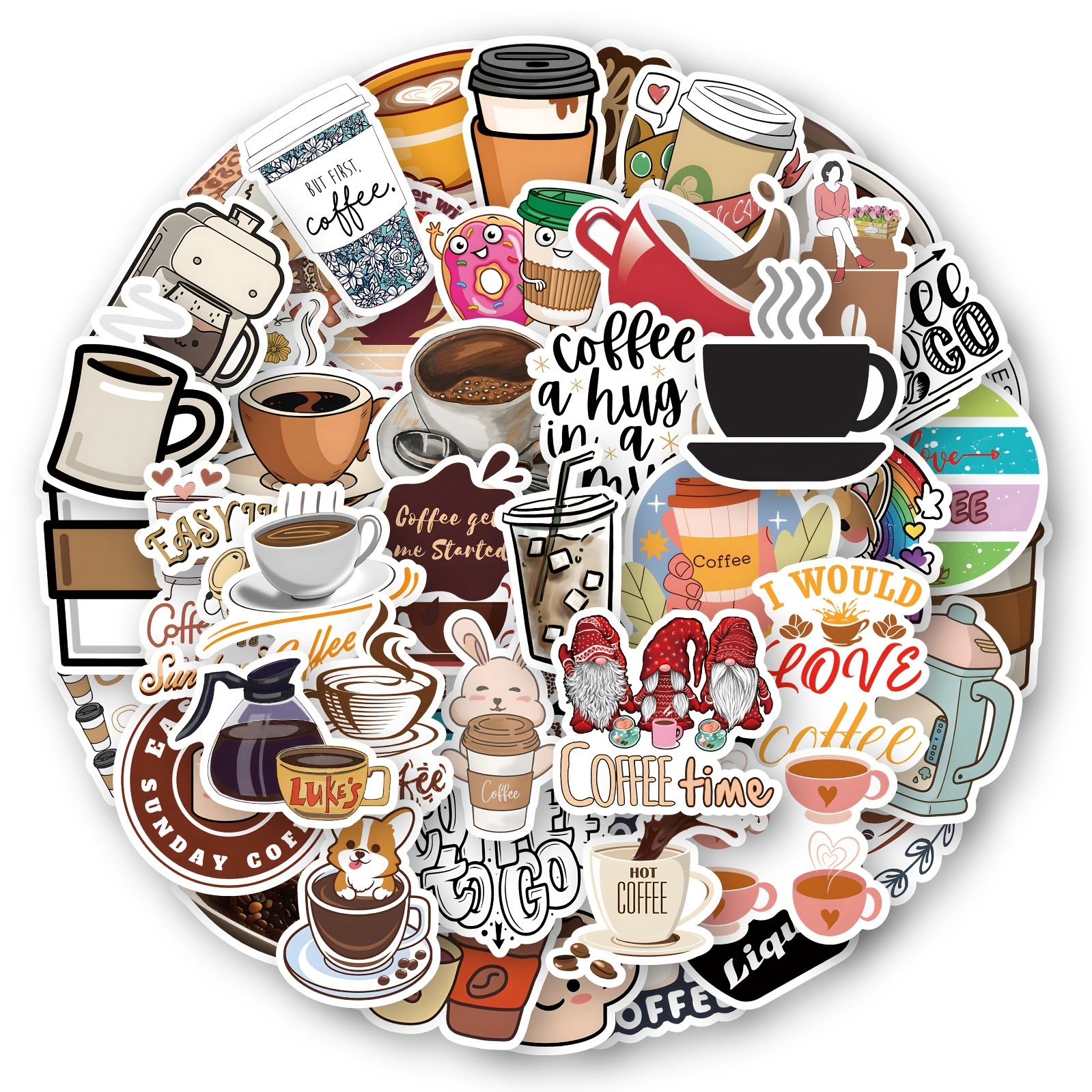 50 Pieces Coffee Stickers Vinyl Coffee Water Bottle Sticker Pack for Gifts  Favors Accessorise