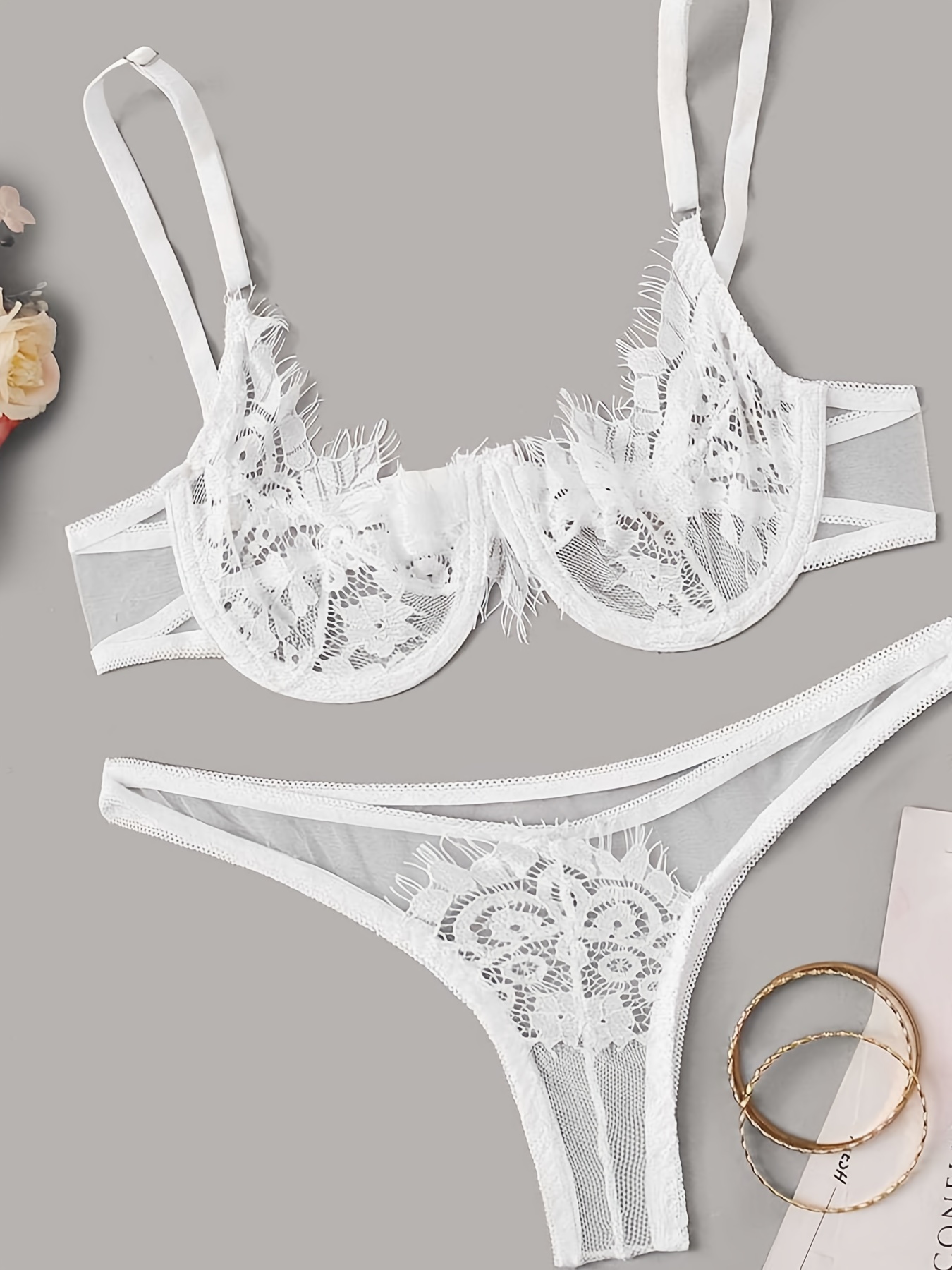 Lounge Underwear Imogen Two-piece Metallic Floral-lace Set in White