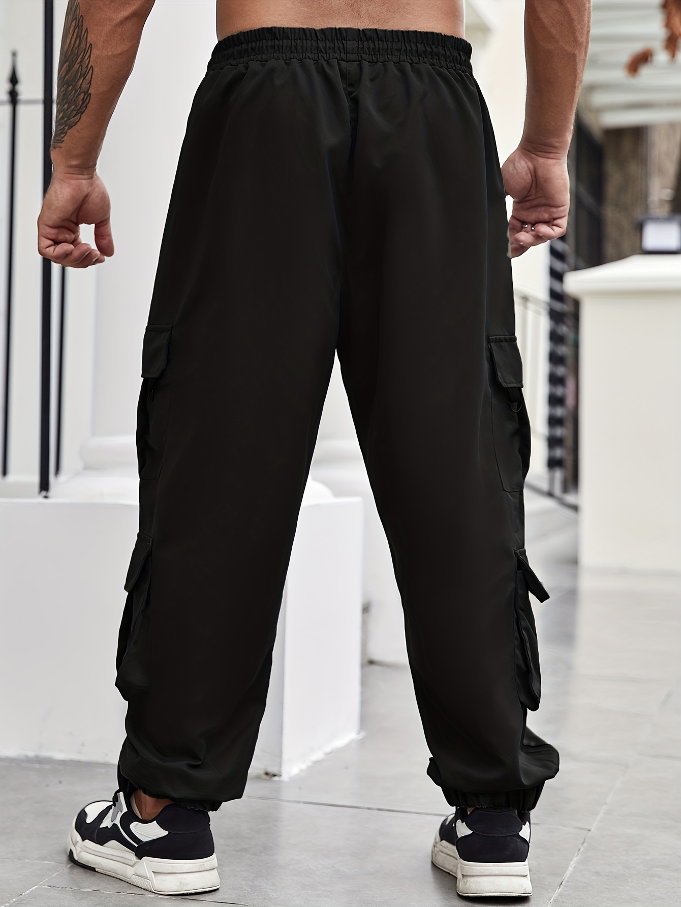 Plus Size Men's Solid Cargo Pants Autumn/winter Street Style
