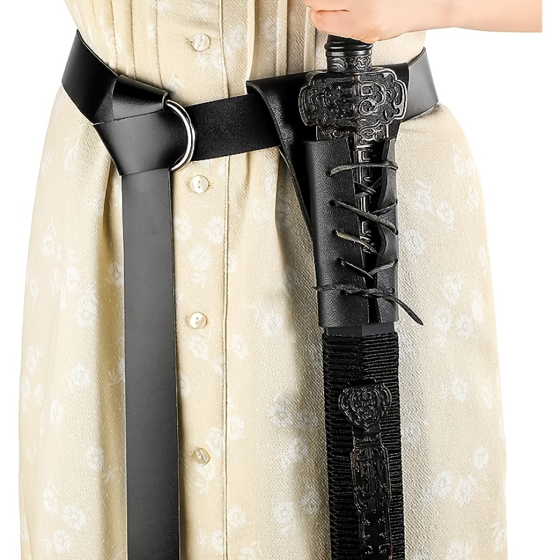 2PCS Medieval Leather Sword Dagger PU Leather Sword Belt, Sword Holder Belt  Renaissance Belt For Knight Warrior Pirate Cosplay