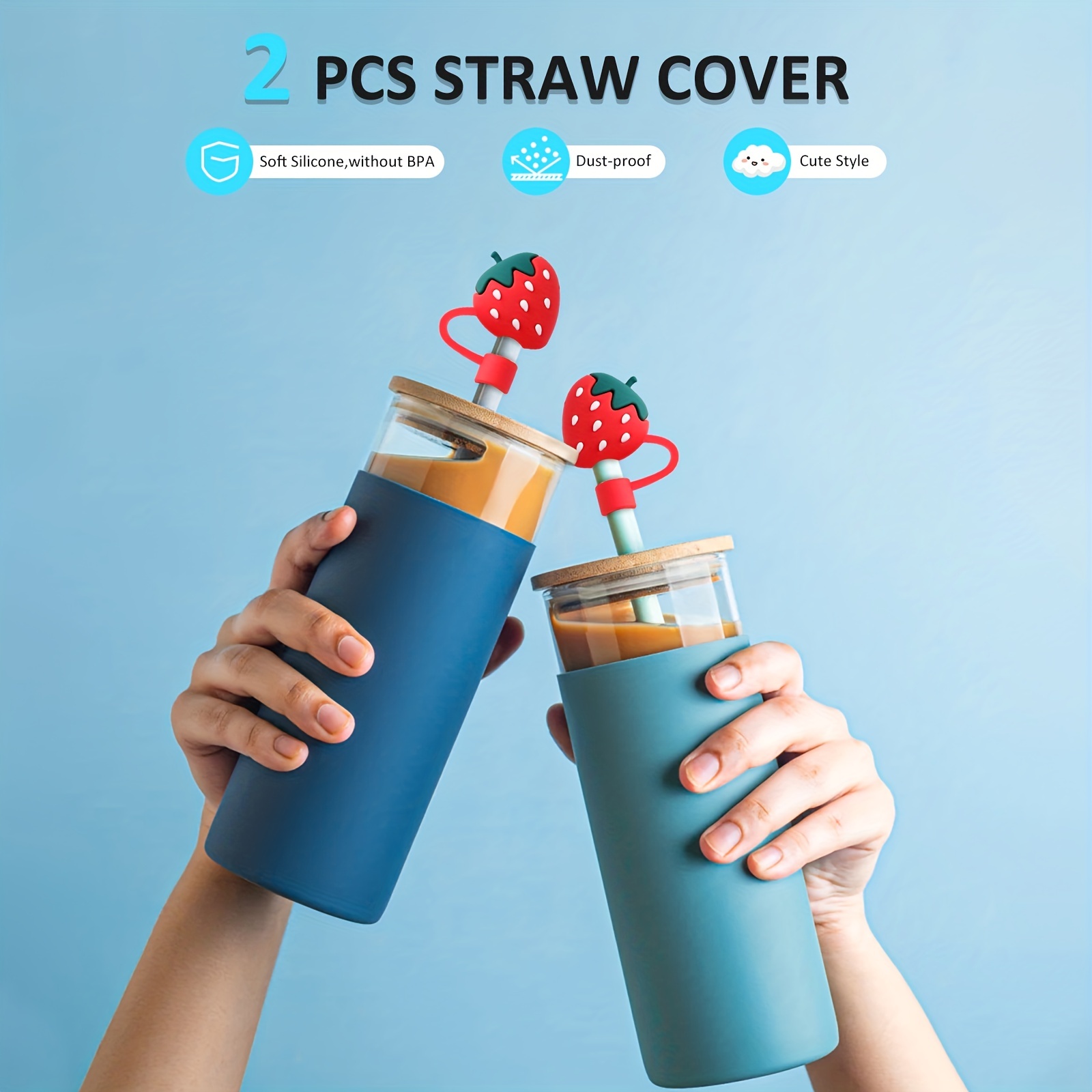 2pcs Silicone Straw Covers Cap Reusable Drinking Straw Tips Lids Cute Straw Topper for Reusable Straws