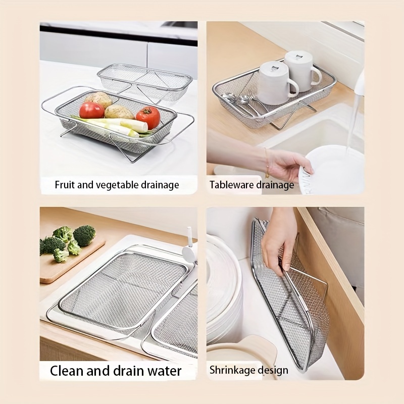 Stainless Steel Tableware Drain Basket Adjustable Dish Drainer Rack  Scalable Sink Drain Basket Scratch Proof for Kitchen Gadgets