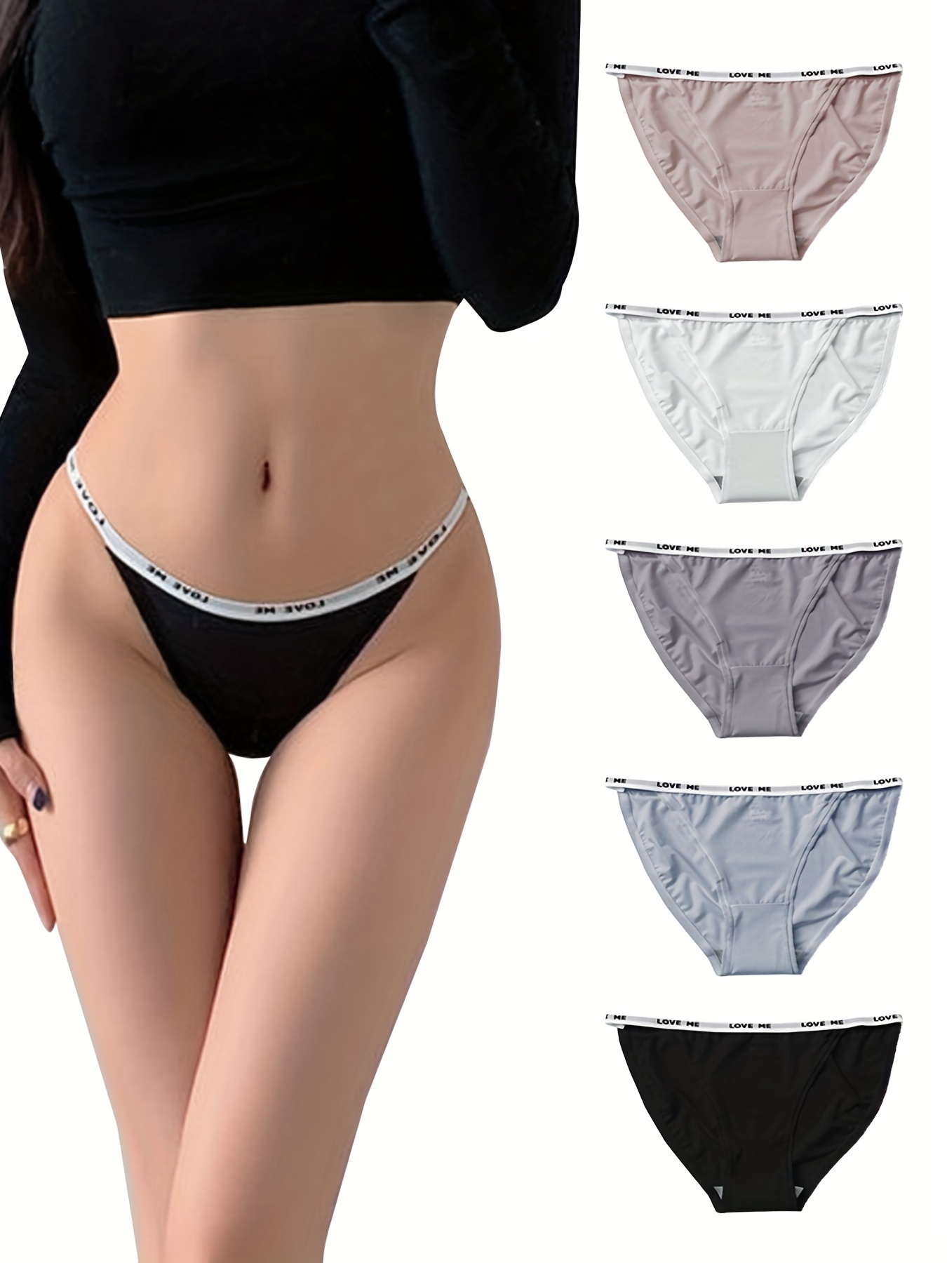 Letter Tape Panties Comfy Low Waist Stretchy Intimates - Temu