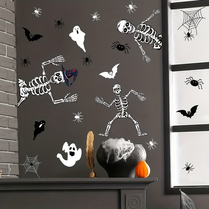 1 Set Halloween-requisite, Dekorative Wandaufkleber, Festival-skelett -geister-aufkleber, Wohnzimmer-fensterglas-dekoration, Selbstklebende  Wandaufkleber, Hochwertig Und Erschwinglich