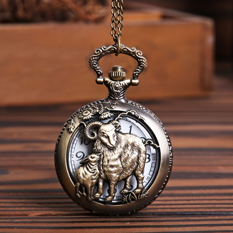 1pc Boys Vintage Creative Goat Pocket Watch Gift For Birthday Party Decoration