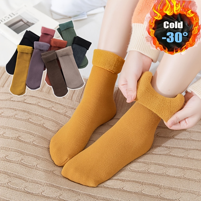 Winter Warm Socks Thermal Thick Snow Socks Solid Color Plush - Temu