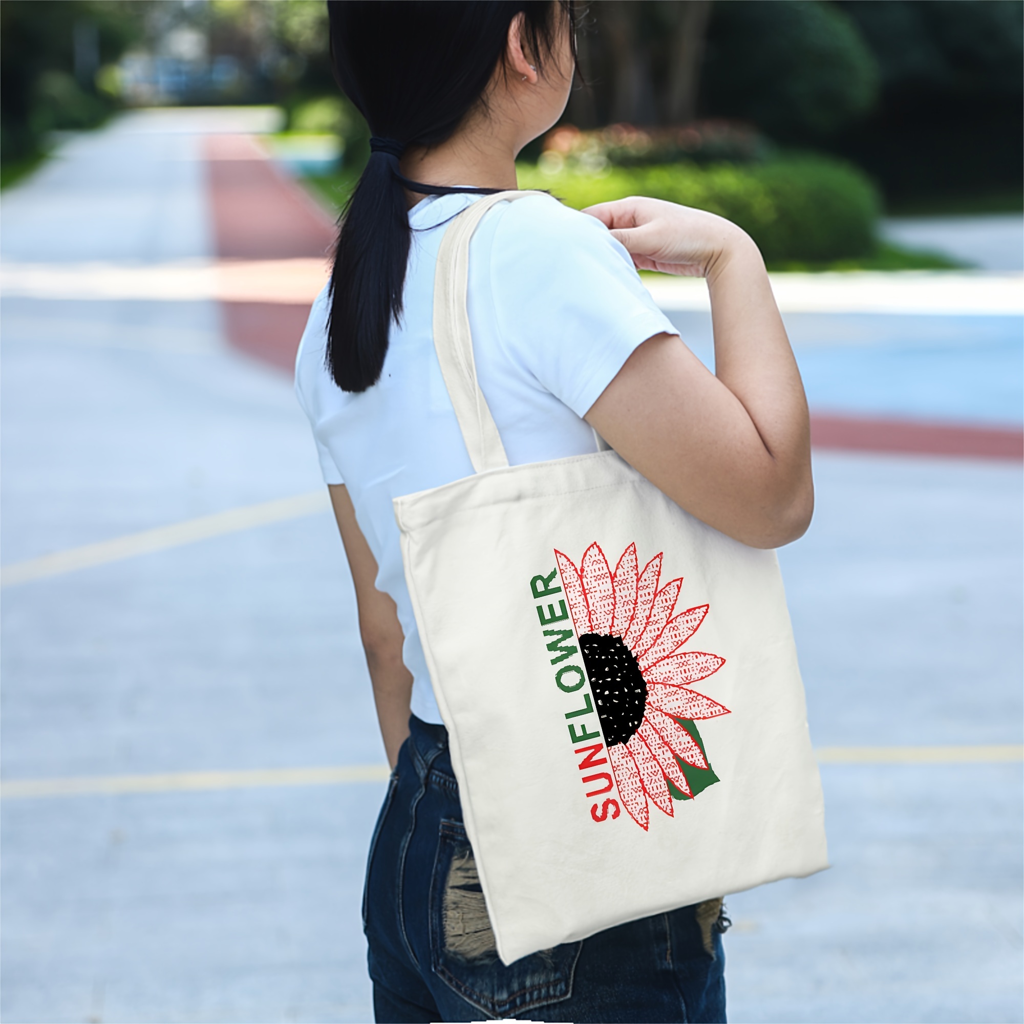 Sunflower Pattern Tote Bag Literary Canvas Shoulder Bag - Temu Australia