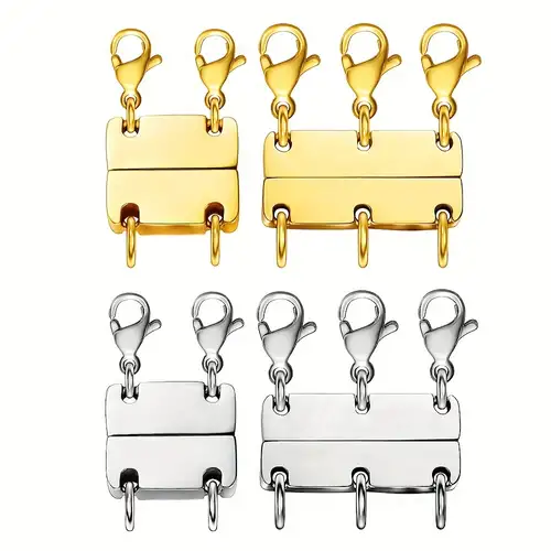 Layered Necklace Clasp, 4Pcs, 2 Size, Multi Strand Magnetic Jewelry Clasps,  Necklace Detangler Separator, Bracelet Connector Slide Tube Lock with  Storage Box, Gold & Silver, Bonus Safety Pins