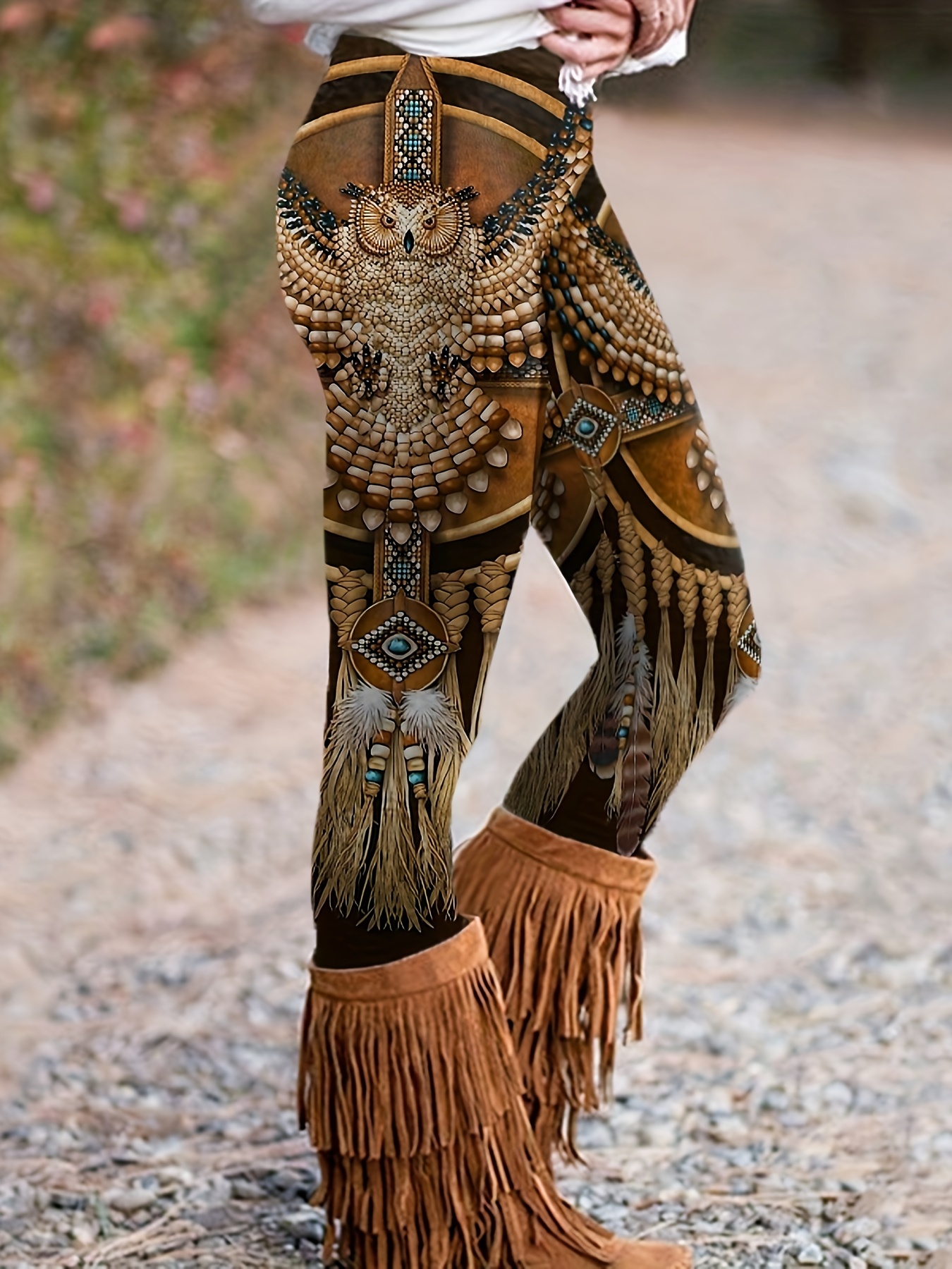 Tribal Stripe Print Leggings, Boho High Waist Flared Leg Leggings, Women's  Clothing
