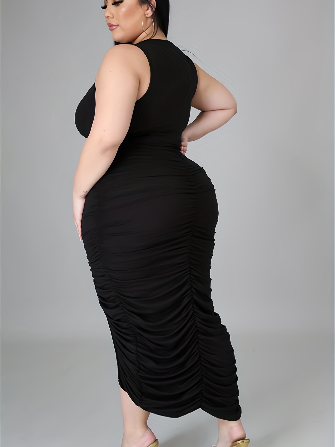 Plus Size Ruched Halter Neck Dress