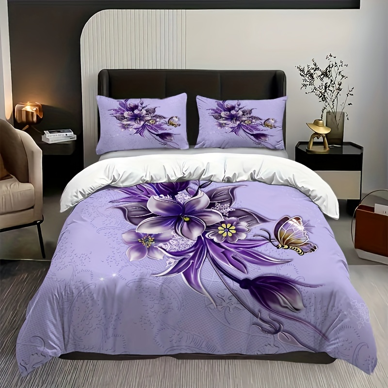 Juego de Funda Nórdica Cama 135/150 Flores moradas y Mariposas, Ropa de  Cama 150x200/135x190 de Microfibra Suave 120gsm, Funda Nordica 220x240 cm  con