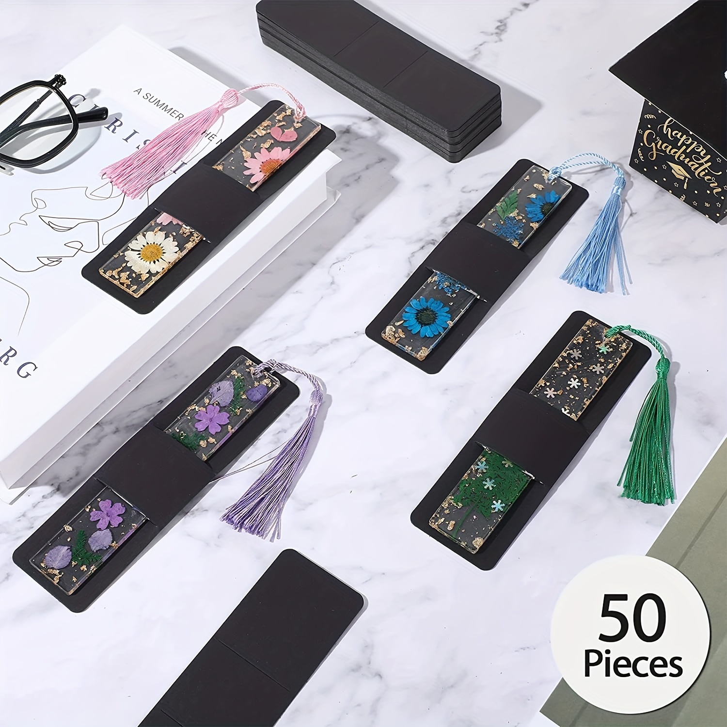 100 Set Blank Kraft Bookmarks Sleeves with Boxes Resin Bookmark Holder 5.9  x 1.8'' DIY Bookmark Cardboard Gift Boxes Bookmark Packaging Display Cards