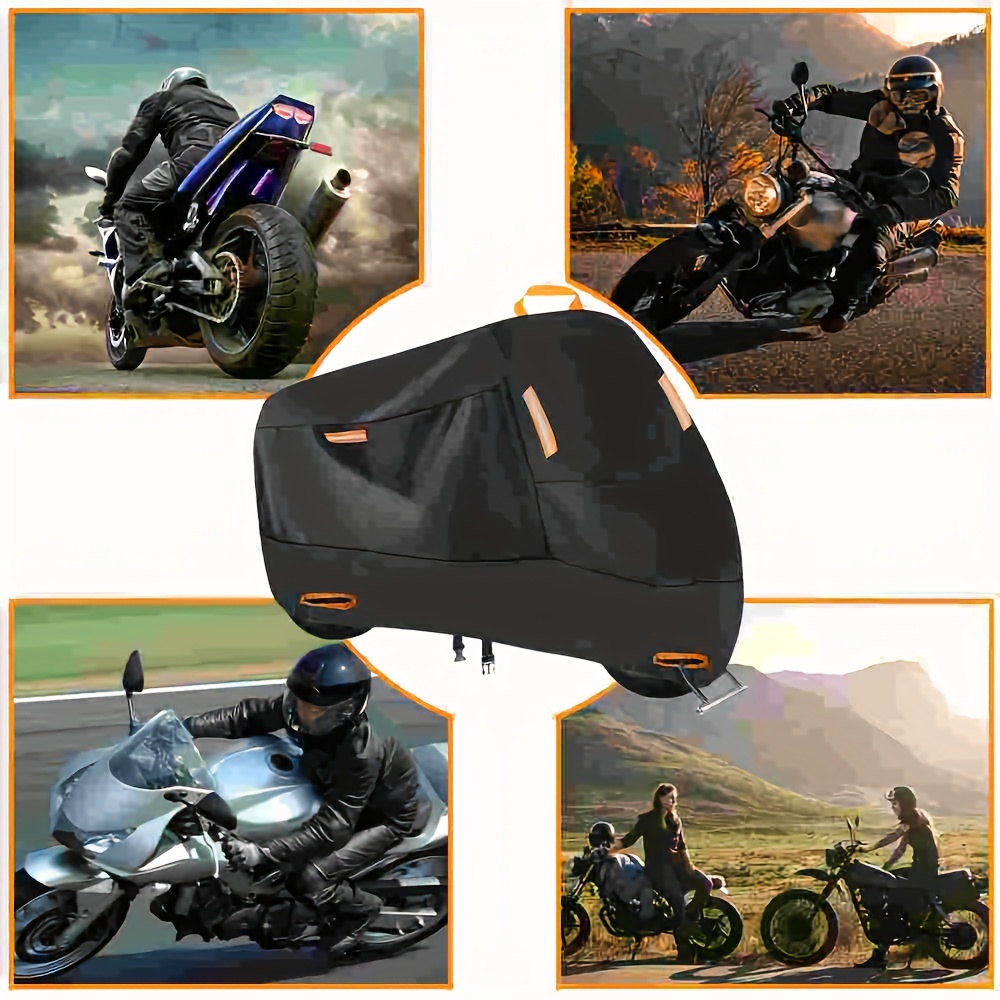  Favoto - Funda impermeable para motocicleta, universal,  duradera, reflectante, protección solar para cualquier temporada, con  orificios de seguridad y bolsa para guardar, para motos de 86.6 pulgadas :  Todo lo demás