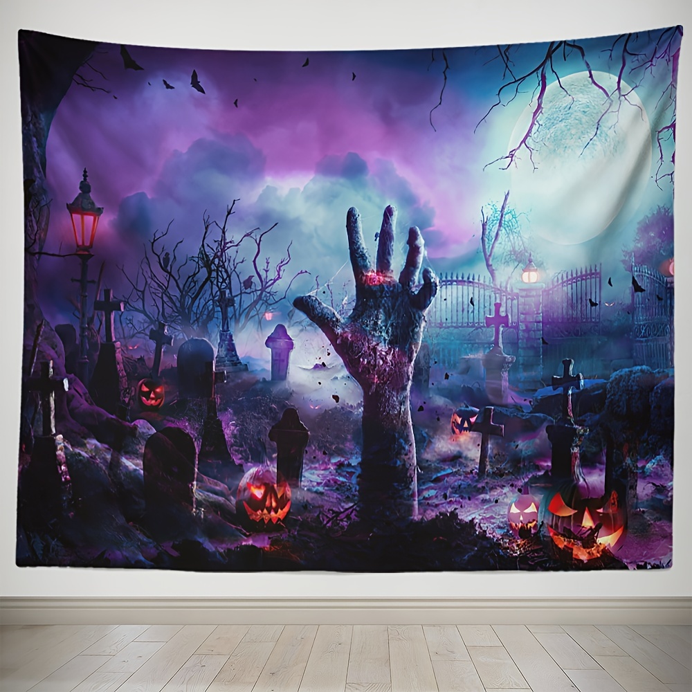 Pumpkin Purple Full Moon Halloween Tapestry Wall Hanging Bedroom Dorm Decor  