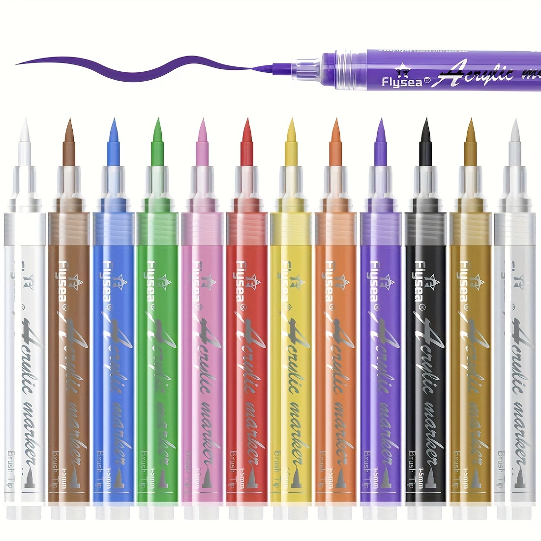 Flysea 18 Colors Acrylic Paint Pens Soft Brush Tip - Temu