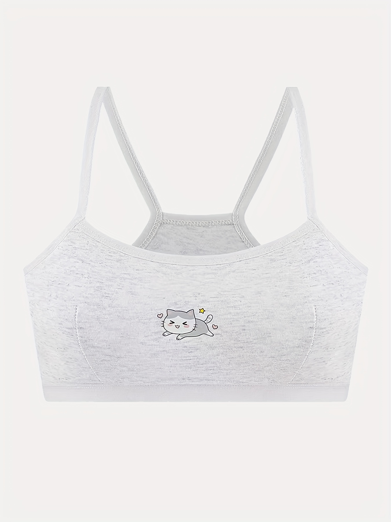 4pcs Girl's Bra, Cartoon Cat Print Underwear, 95% Cotton Breathable Comfy  Soft Bralette For Students Teens 7-14Y