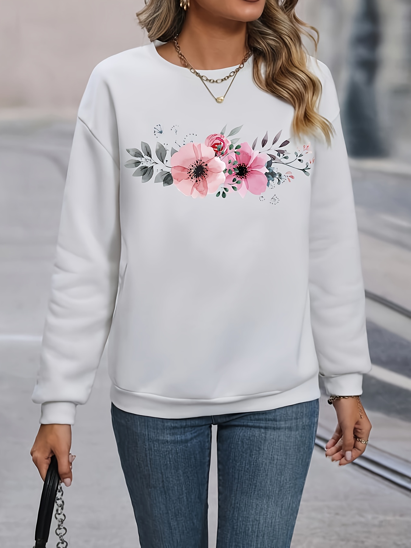 Womens Floral Sweatshirt Vintage Long Sleeve Crewneck Pullover Fall