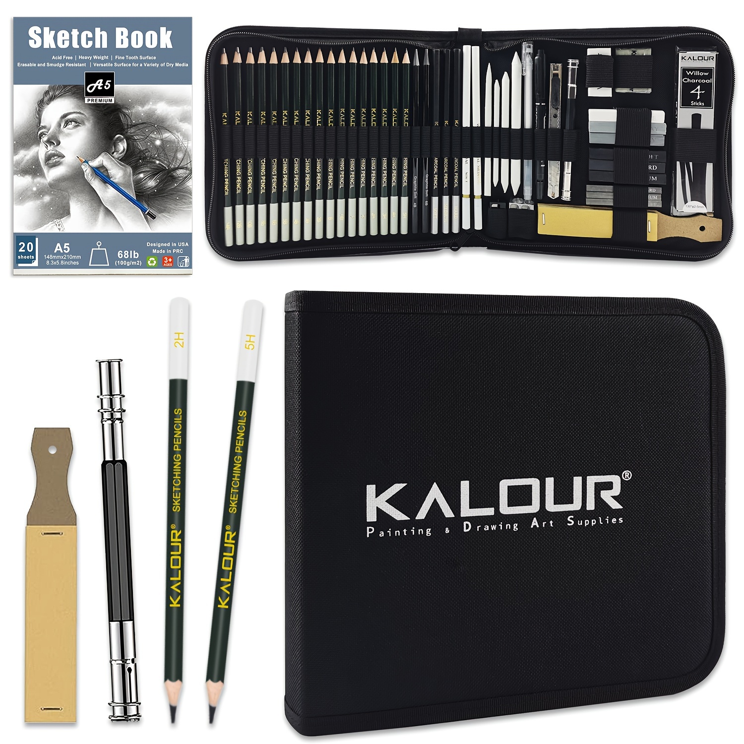 Kalour Sketch Drawing Pencils Kit With Sketchbook include - Temu