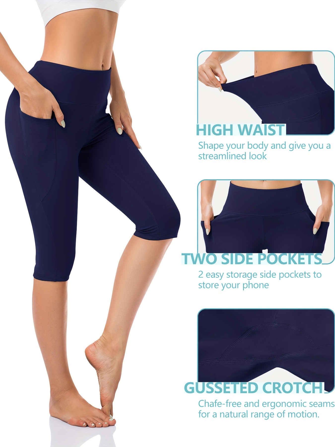  Ewedoos Knee Length Leggings with Pockets Capri Pants for Women  High Waist Yoga Pants for Casual Summer Yoga Workout Peacock Blue :  Clothing, Shoes & Jewelry