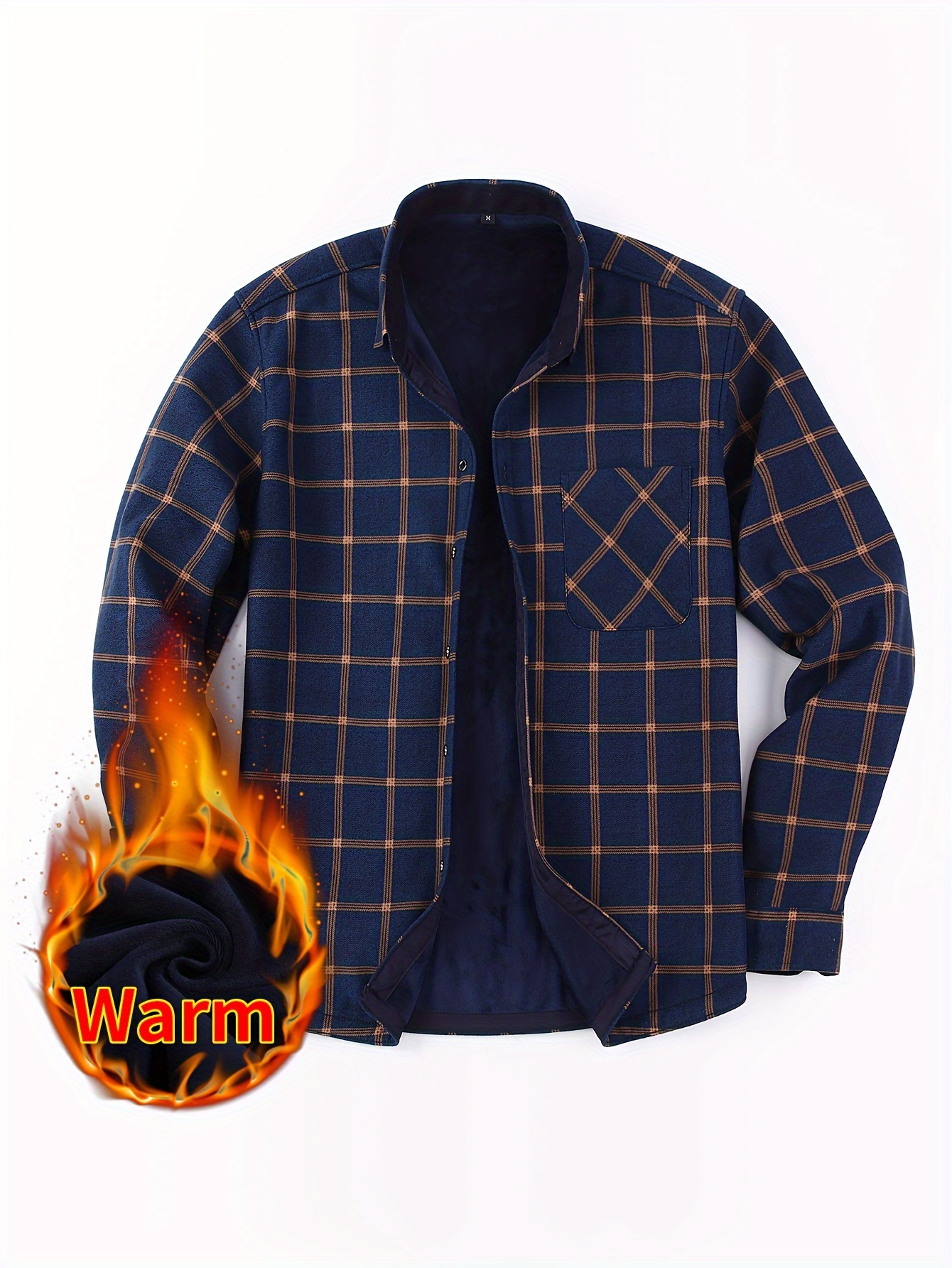 Men s Casual Plaid Pattern Men s Long Sleeved Plus Fleece Temu