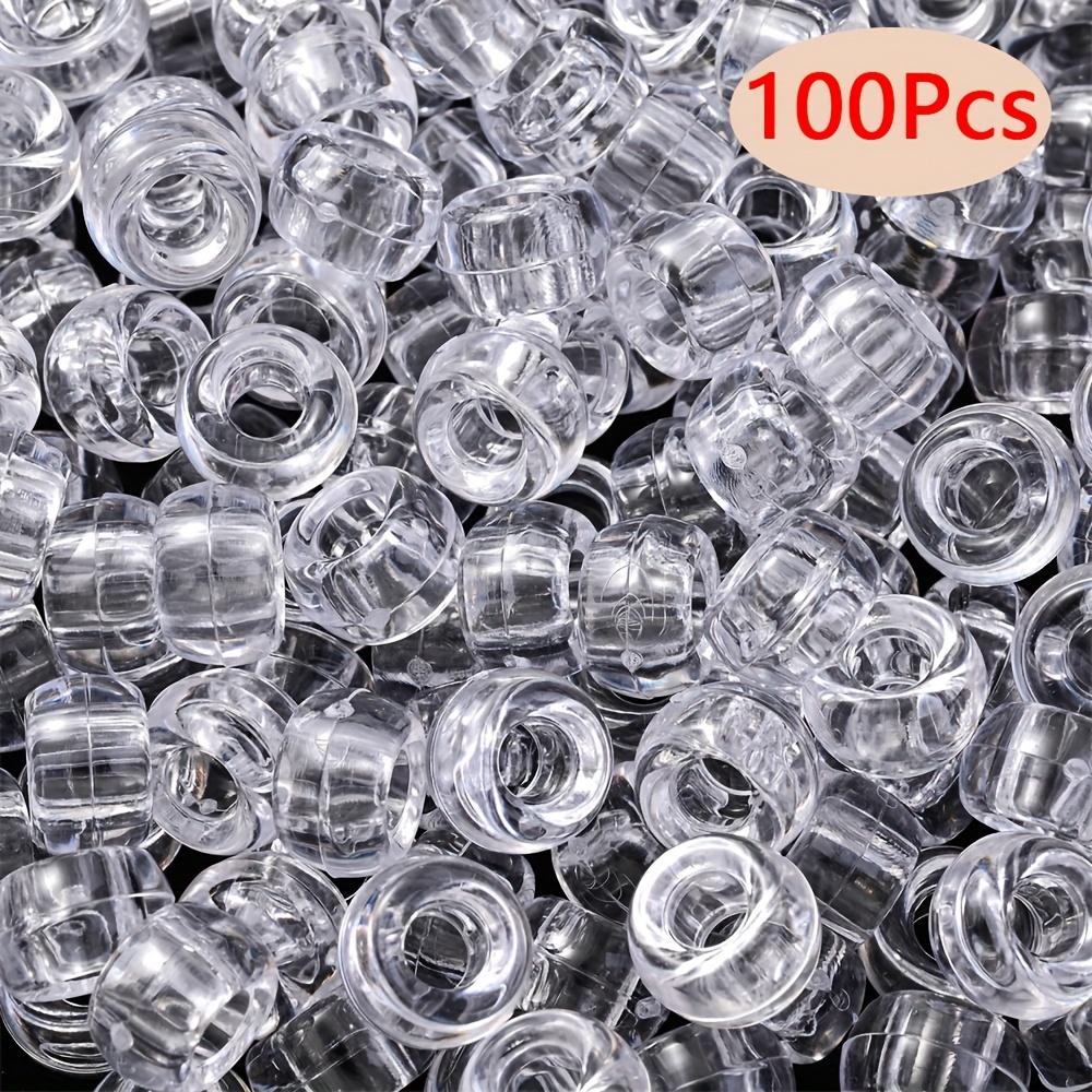 TEMU 100 piezas de aleatoria de 8 colores, cuentas tipo pony de plástico acrílico de 0.35x0.23 pulgadas, color transparente, cuentas redondas sueltas