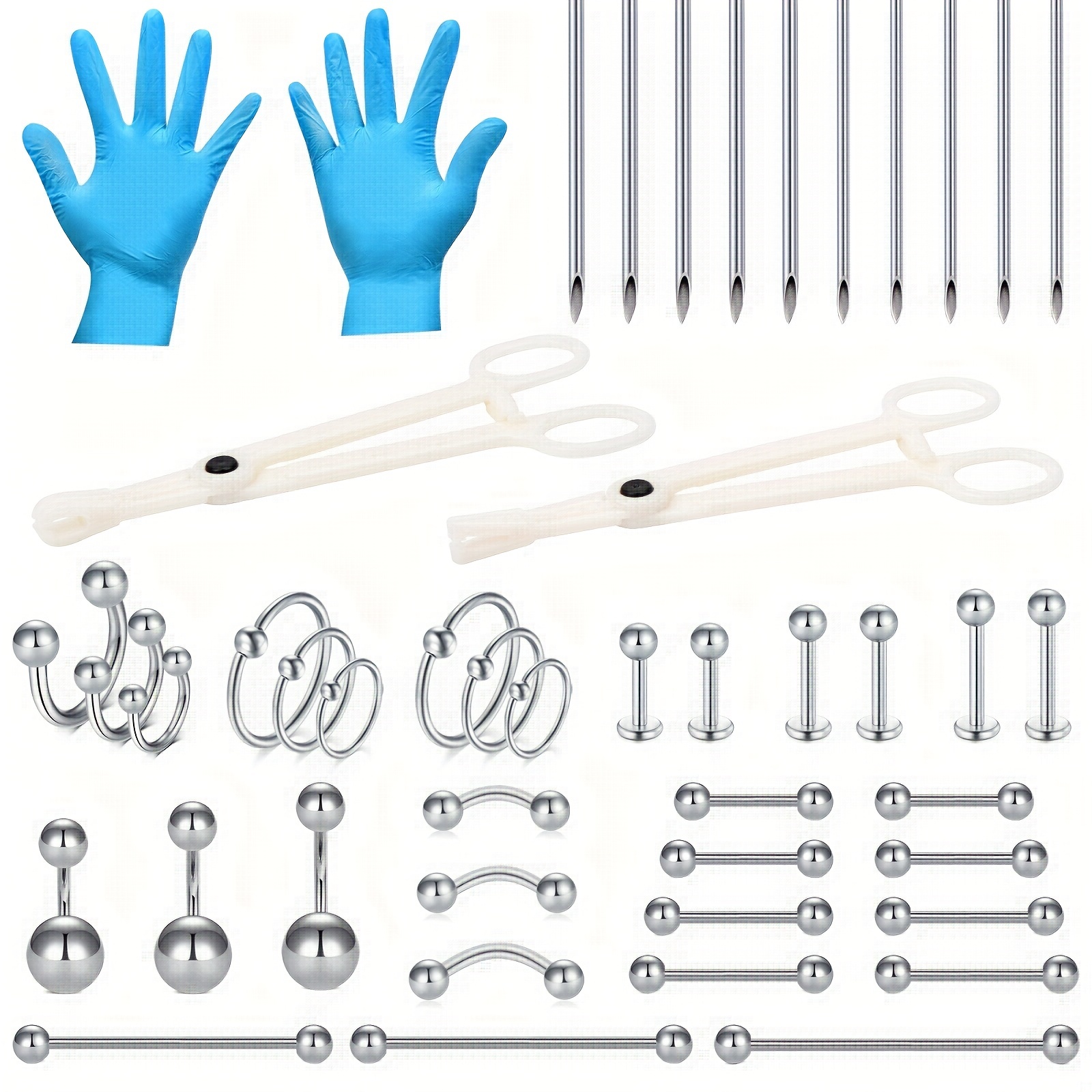 140pcs Piercing Kit Stainless Steel Nose Lip Tongue Eyebrow Industrial  Barbell Belly Button Rings Body Piercing Tools