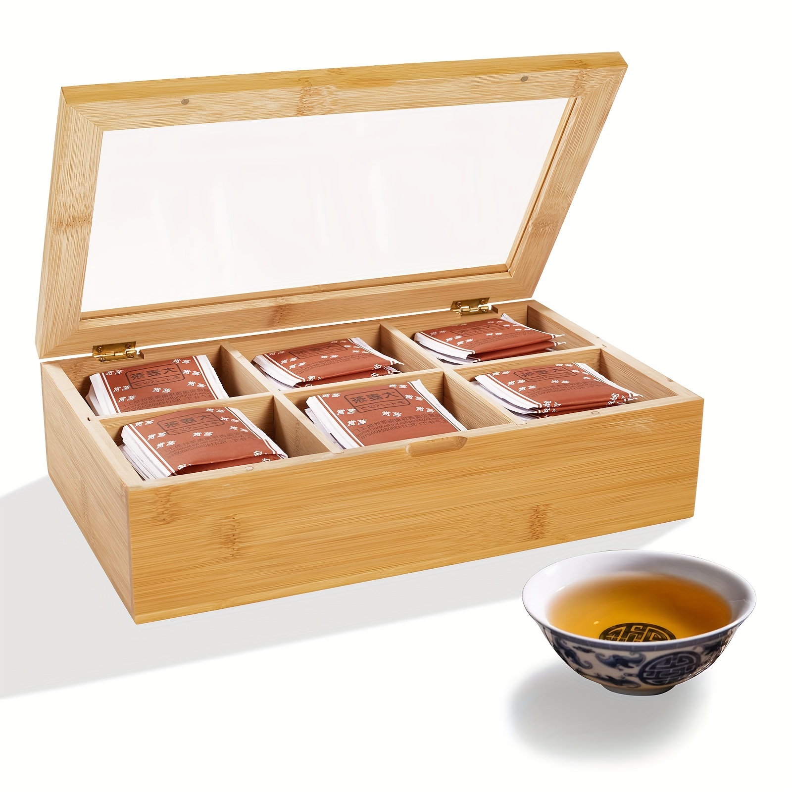 Caja de té, caja de almacenamiento de té de madera, organizador de