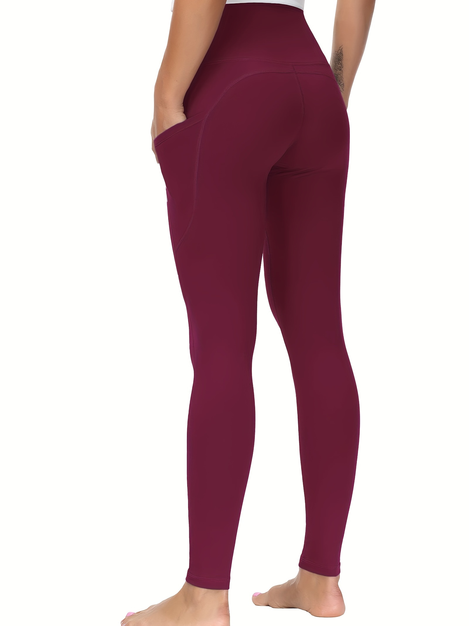 Tummy Control Butt Sculpting Sport Leggings With Pockets - Camel Brown &  Burgundy Floral