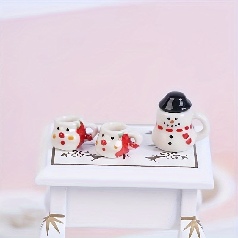 1/12 Miniature Dollhouse Porcelain Mini Teapot Snowman Tea Cup Set