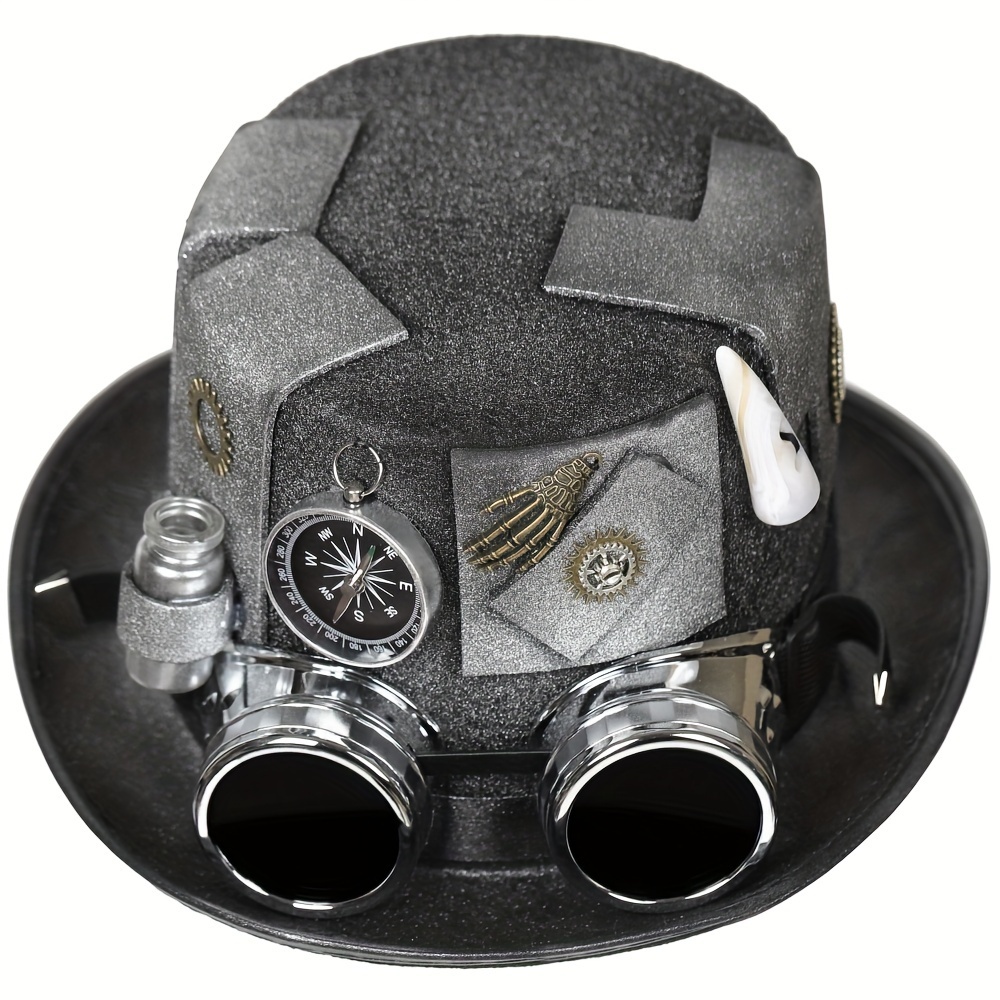 Silvery Steampunk Bottle Hat With Adventure Compass Goggle Removable Halloween Party Hat