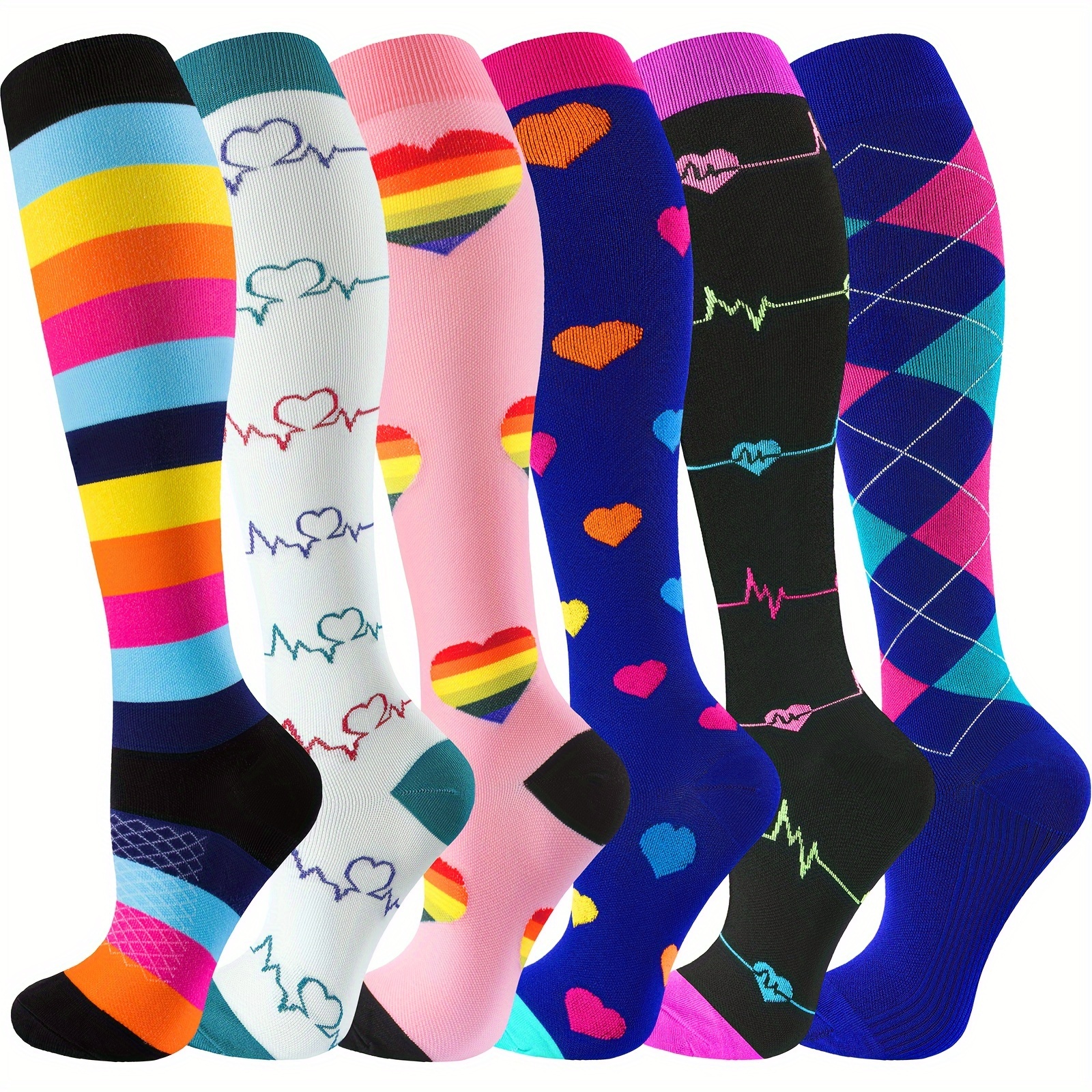 Image of Gift For Mom 6 Pairs Compression Socks For Women Men 20-30mmhg Graduated Support Knee High Socks For Nurses, Athletic