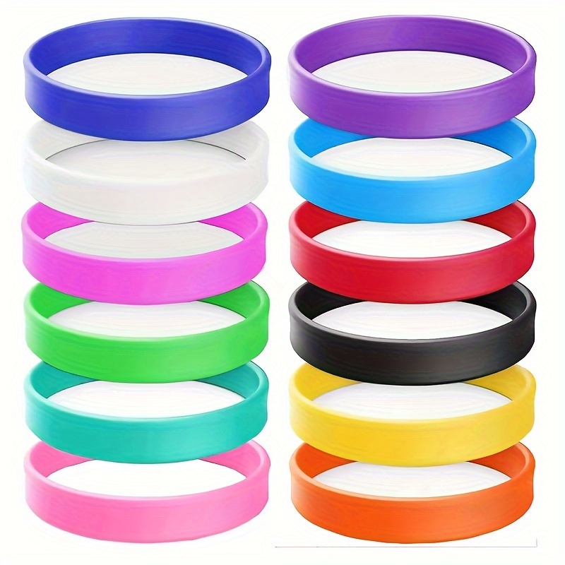 1/12/24/48/100 Pieces Silicone Bracelets Rubber Wristbands Colored Rubber Bracelets Solid Blank Bracelet Sports Bands Plain Silicone Stretch