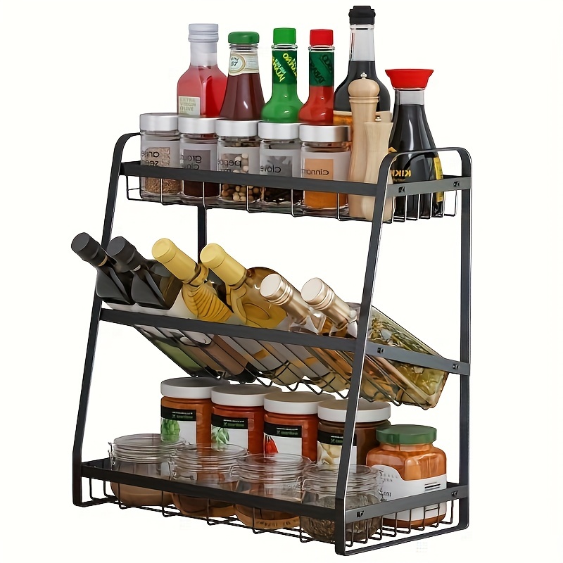 Adjustable Bamboo Spice Rack With 2 Tier Standing Shelf And Under Sink  Organizer - Kitchen Pantry Storage And Organization For Seasonings, Sauces,  And Bottles - Temu