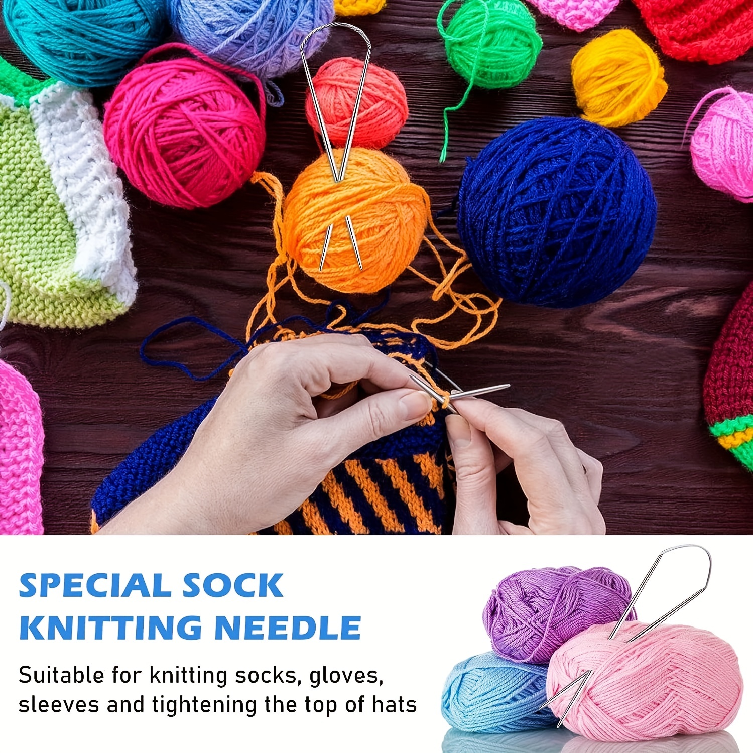 Stainless Steel Circular Sock Knitting Needles, Mini Weaving Needlework  Tools, Wool and Cotton Yarn, DIY Knit