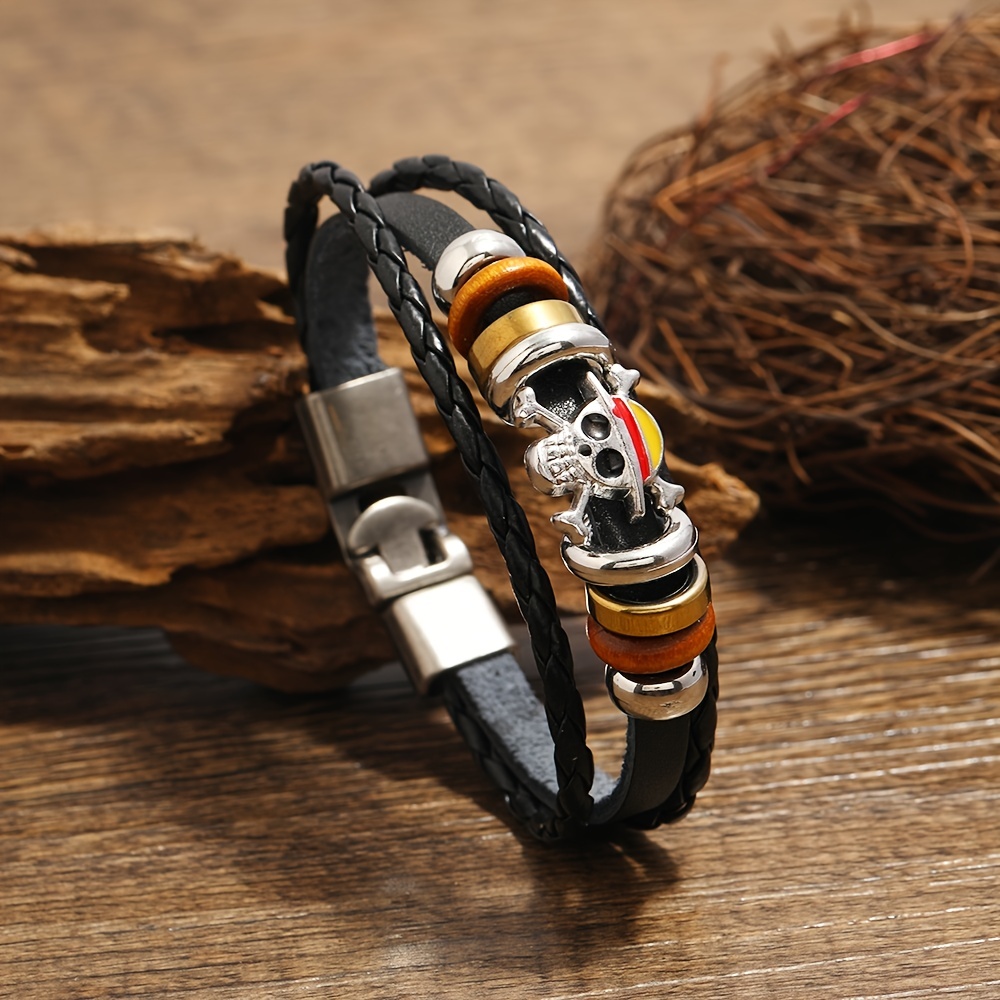Leather Bracelets For Men Multilayer Braided Leather Bracelet, Magnetic  Buckle Leather Bracelet