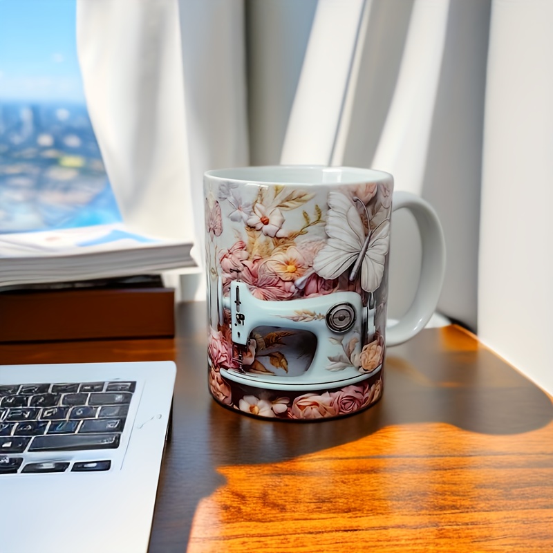3D Sewing Machine Coffee Mug Ceramic Tea Cup with Quilting Design