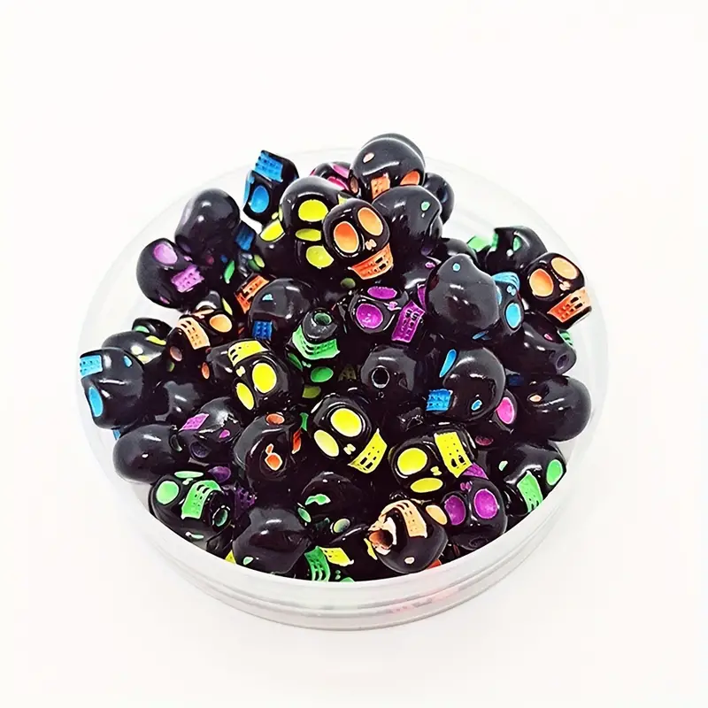 Black Colorful Skull Beads Bulk Beads Hiphop Skull Heads - Temu