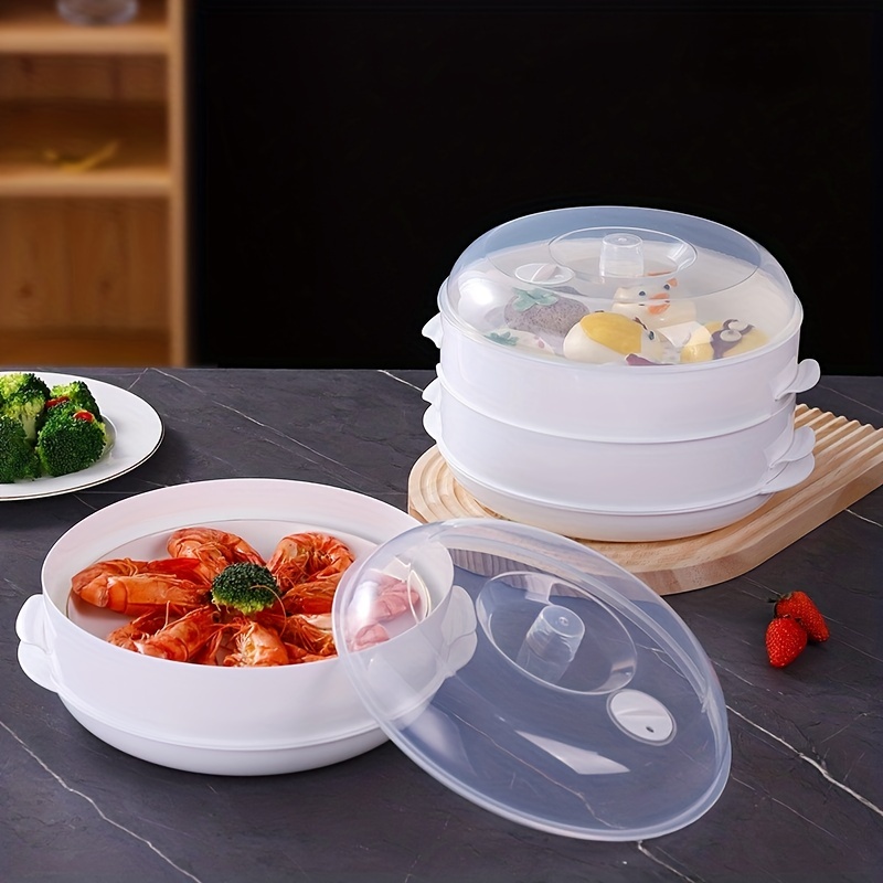 1pc 1 2 Layer Round Plastic Food Steamer With Lid Water Dumpling Microwave  Rice Cooker Steaming Grill Kitchen Accessories, Shop On Temu And start  Saving