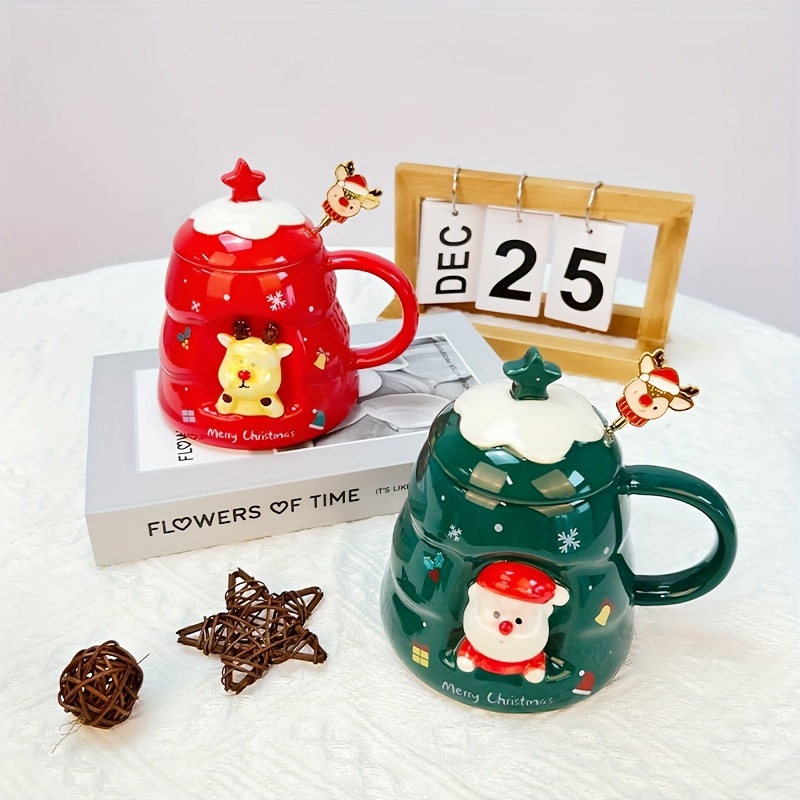 1pc, Christmas Tree Coffee Mug, Ceramic Coffee Cups, Cute Kawaii Water Cups  Drinkware, Gifts