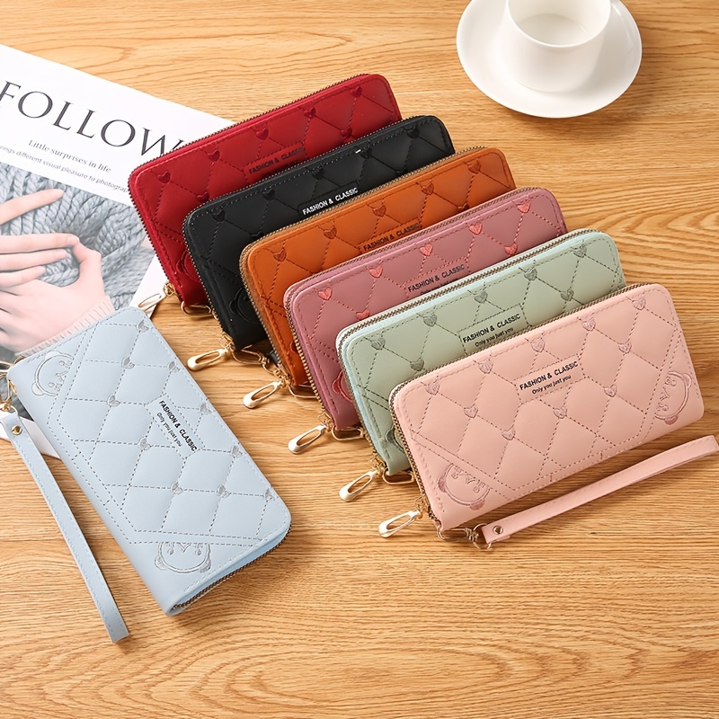 Faux Leather Long Wallet, Women's Fashion Zipper Solid Color Wallet With  Wristlet - Temu