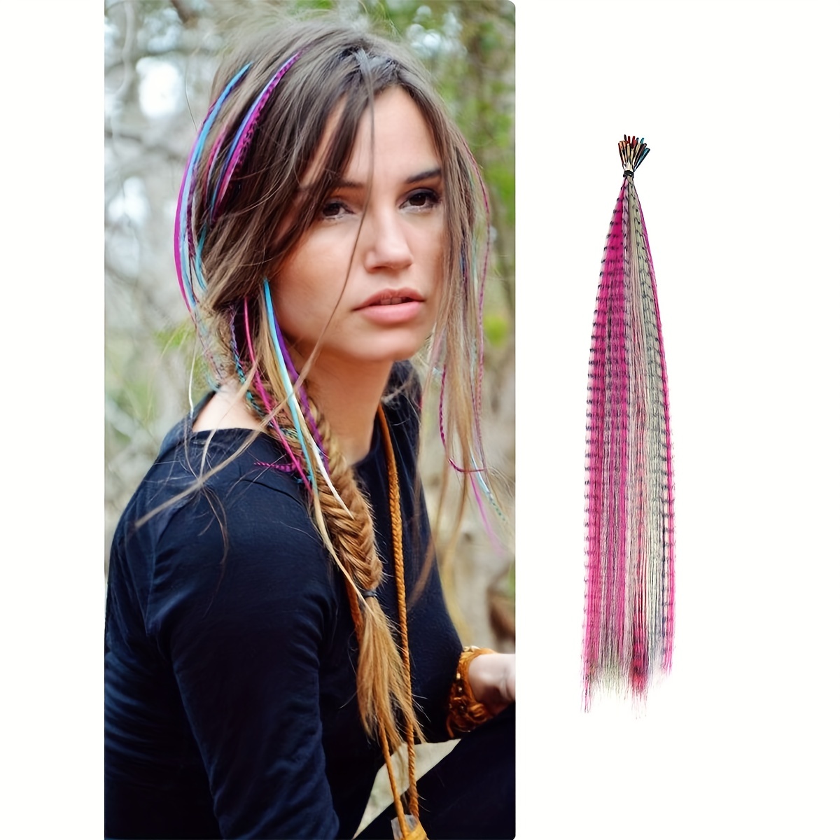 10 Strands Synthetic Feather Hair Extensions Hair Pieces For - Temu