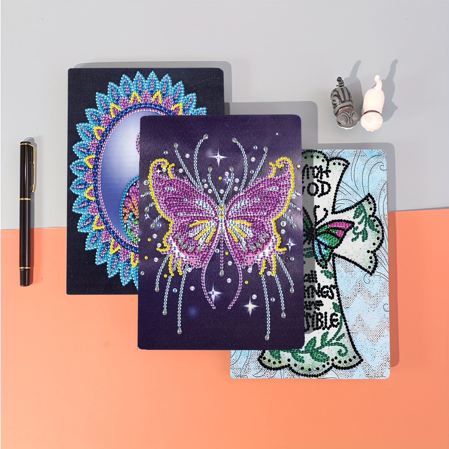 5D DIY Artificial Diamond Painting Notebook Diary Special Shape Rhinestones  A5 Size Leather Office Sketchbook Mosaic Gift Drawing Notebook (Butterfly)