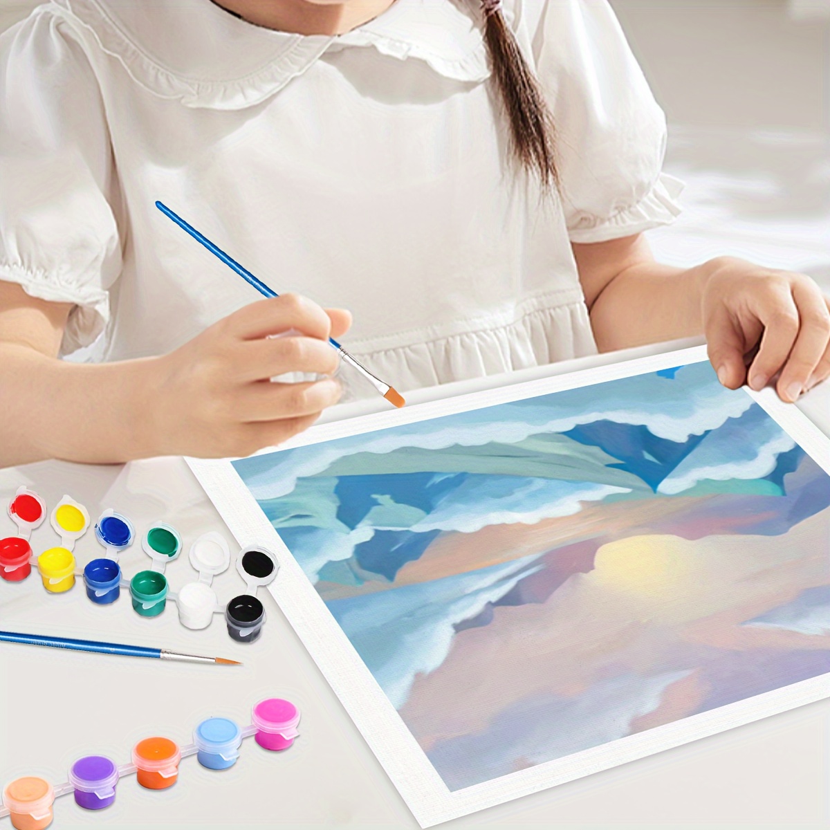 スターターキット用の数字によるDIY絵画1個、キャンバスの山と雲の絵の