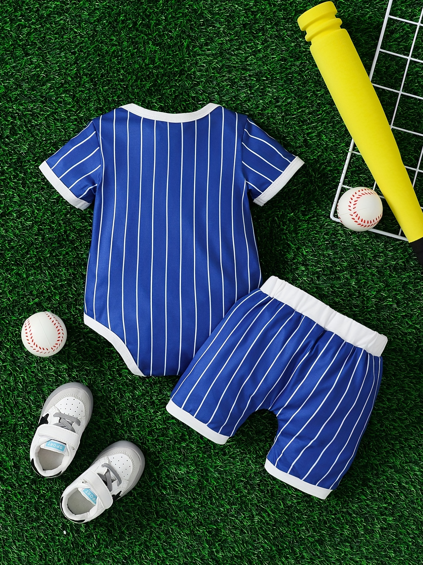 Baby Boys Casual Cute Stitching Striped Onesie & Shorts Set For Summer  Sports - Temu