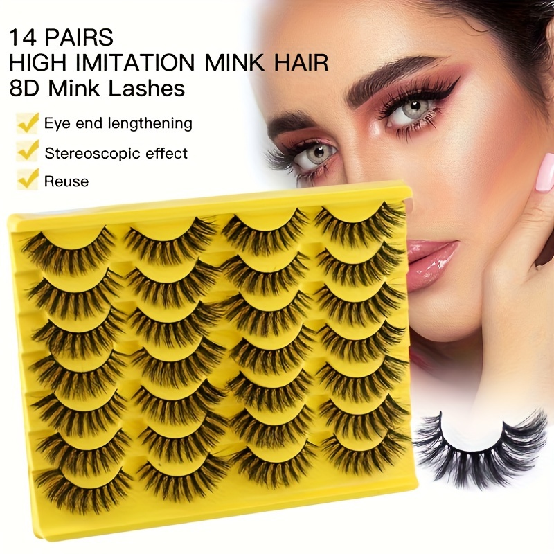 14 Pairs Natural Fluffy False Eyelashes Soft D Curl