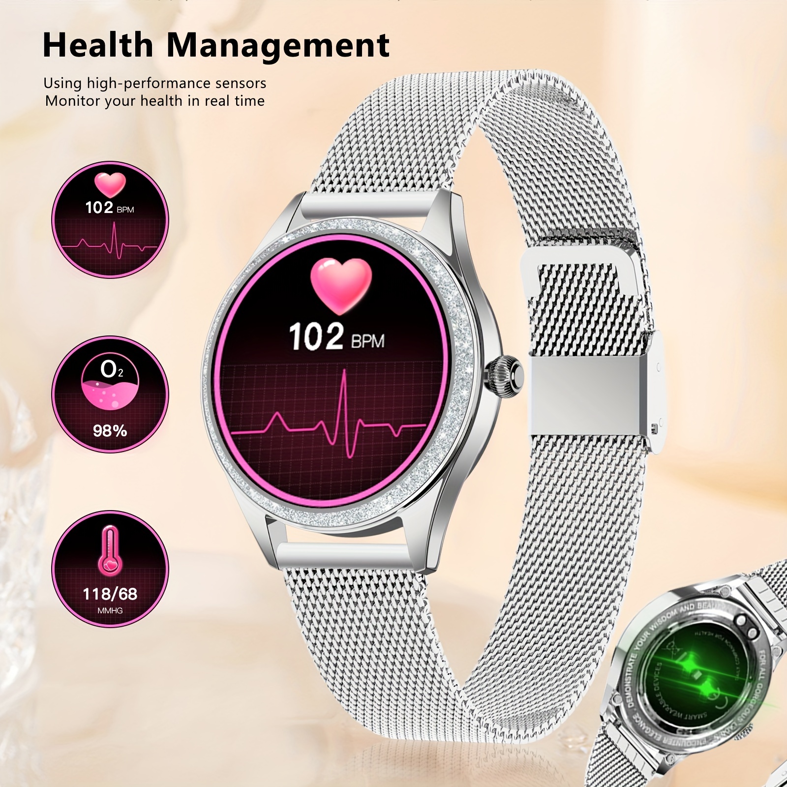 FILIEKEU Smartwatch Mujeres Llamada Inalámbrica 1.32 Pantalla Táctil  Completa Relojes De Dama Impermeable Monitor De Ritmo Cardíaco Y Sueño Relojes  Inteligentes De Acero Inoxidable Para Mujeres Para Android, Para IPhone -  Temu