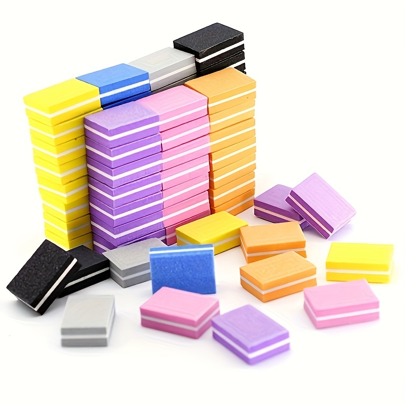 

50 Pcs Colorful Double-sided Mini Nail File Blocks - Sponge Sanding Buffer Strips For Manicure And Polish