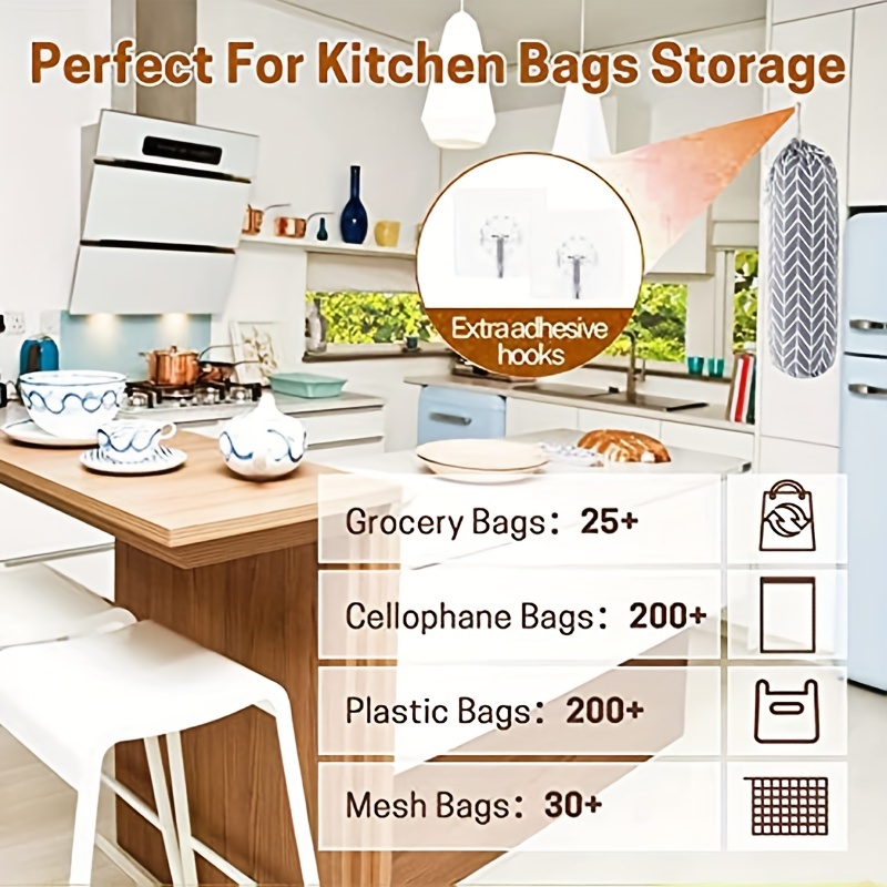  Organizador dispensador de bolsas de plástico para cocina,  soporte para bolsas de compras de cocina, soporte para bolsas de  comestibles montado en la pared, dispensador de bolsas de basura colgantes 
