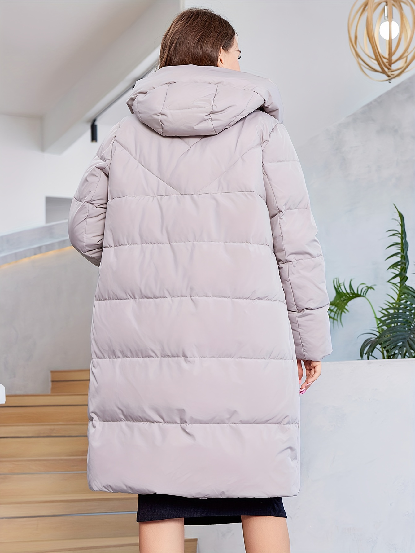 Plus Size Casual Winter Coat Women's Plus Solid Quilted Long - Temu Austria