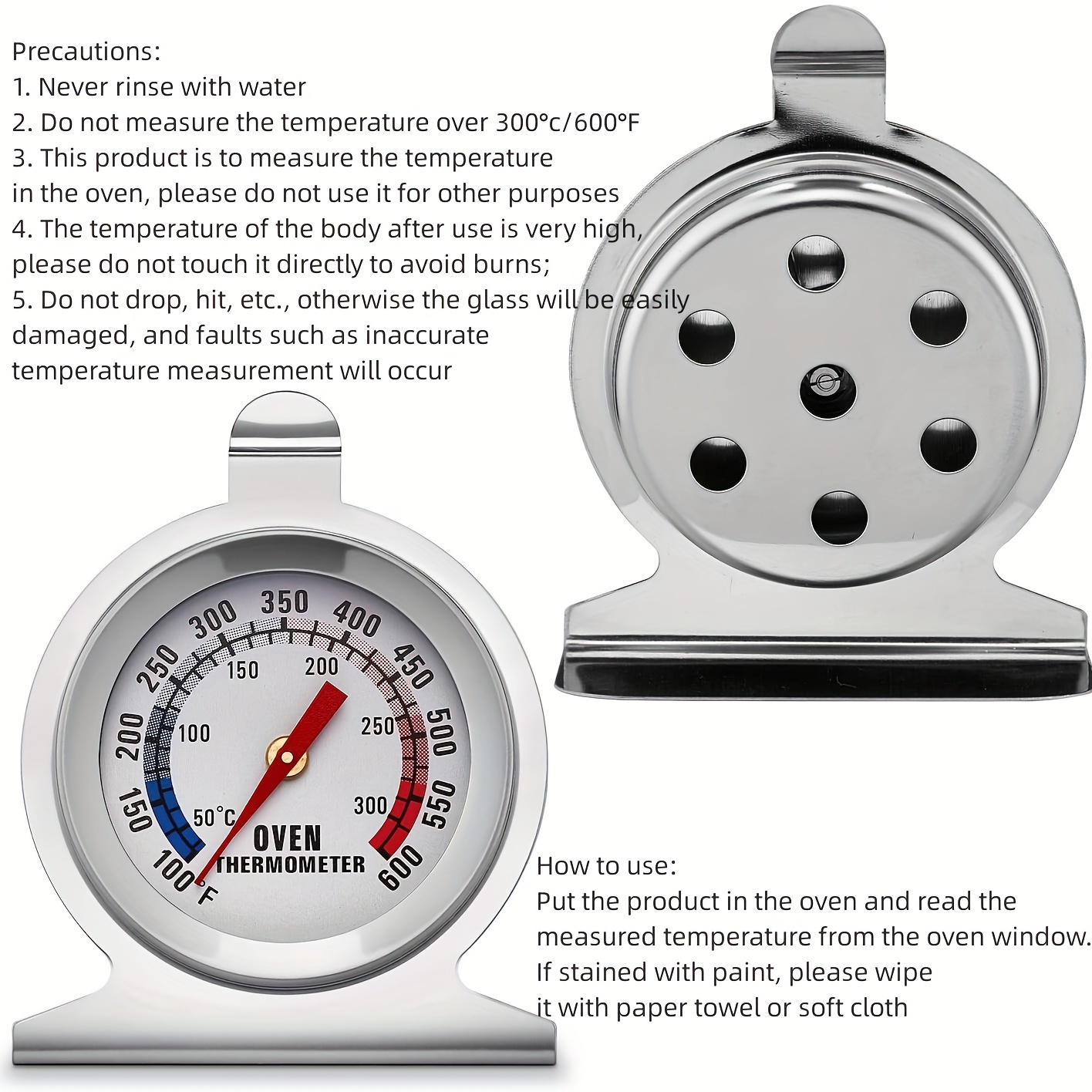 Accurate Stainless Steel Oven Thermometer for Electric/Gas Oven, Instant  Read Kitchen Cooking Grill Smoker Thermometer with Large 2-Inch Dial  (50-300°